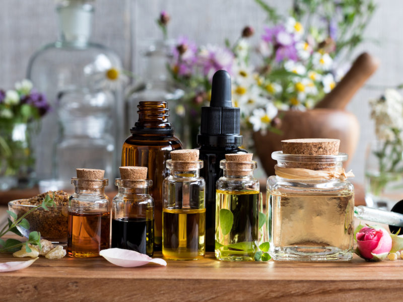 photo of essential oils on table