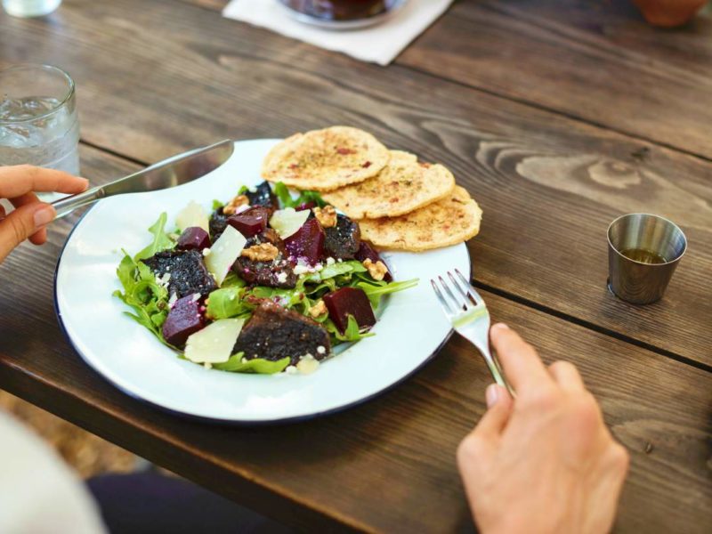 Appetizer of bread and salad