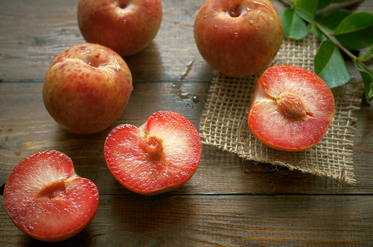 Plums ripe healthy sliced half 