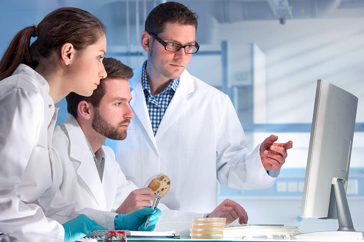 group of scientists working at the laboratory