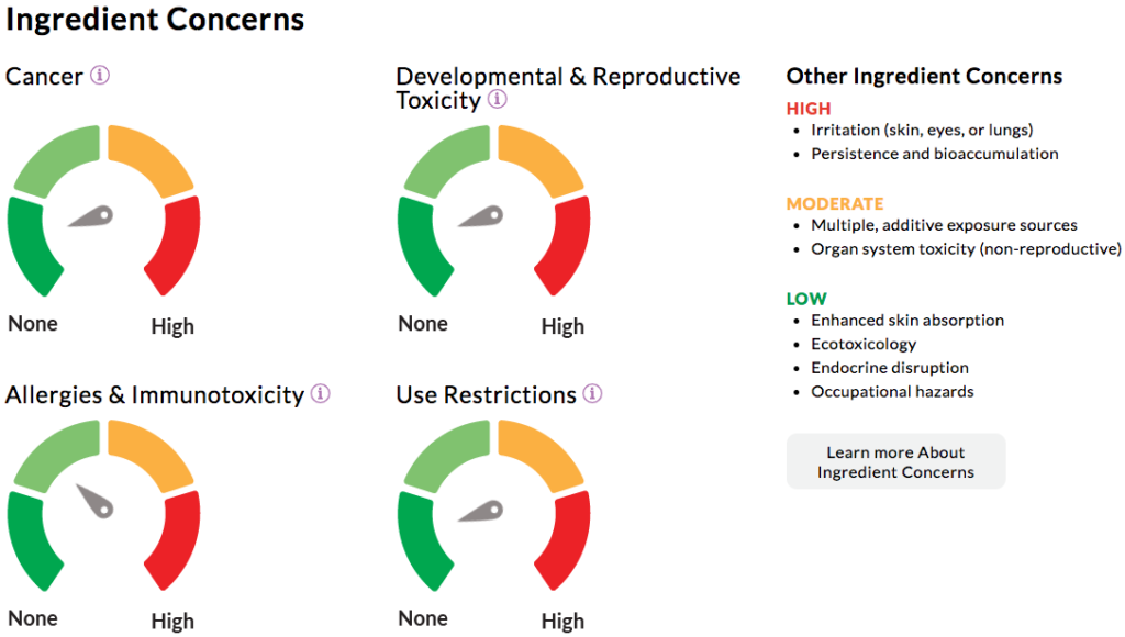 screenshot of Beautycounter foundation ingredient concerns in EWG Skin Deep Database