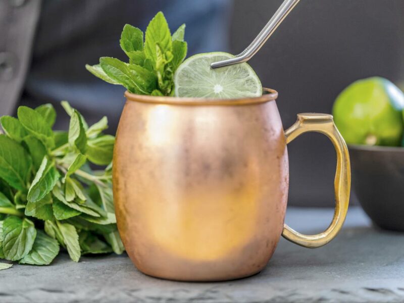 copper mug with mint and lime