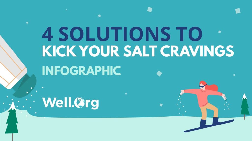 graphic of person snowboarding on salt with the title 4 Solutions to Kick Your Salt Cravings