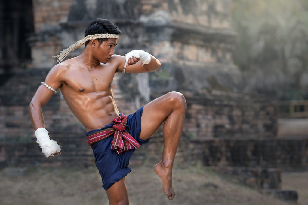 photo of a muay thai fighter training