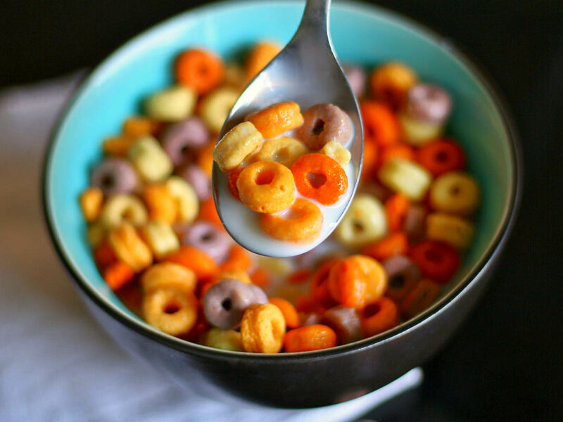 bowl of cereal with spoon focus