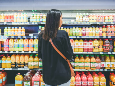 woman looking at functional beverage aisle at the grocery store